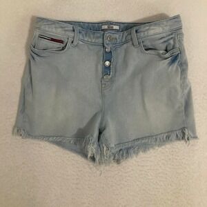 Tommy Hilfiger Denim Jorts Shorts Womens Size 14 Distressed Fringe Raw Hem Y2K